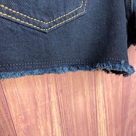 Old Navy Shorts Dark Blue Wash Fray Hem Snap Button Zip Fly Size 7 Slim - Picture 4 of 6